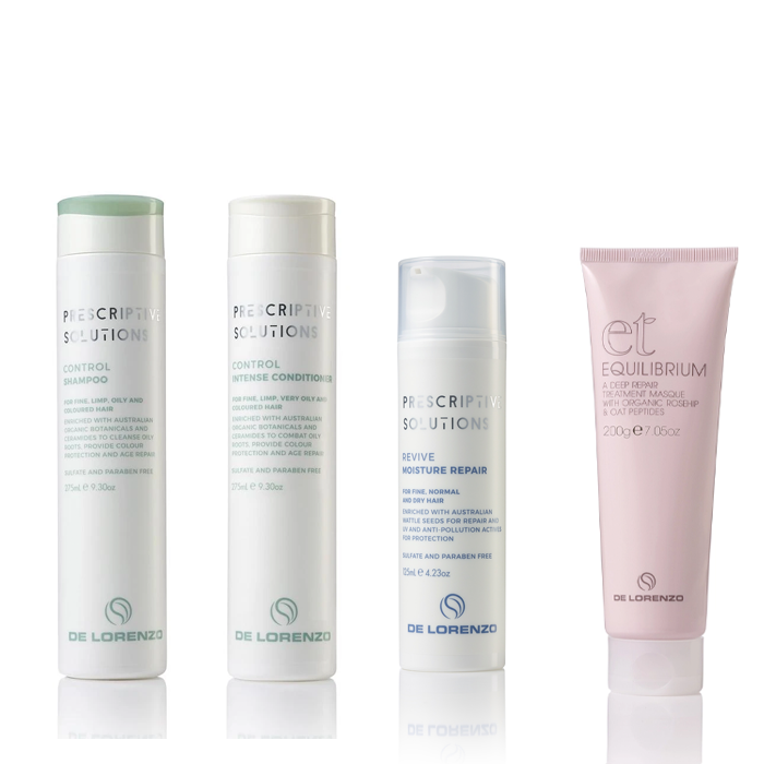 De Lorenzo Perscriptive Solutions, Control Intense Shampoo & Conditioner & Moisture Repair and Equilibrium Treatment Bundle - AtsiHairSupplies