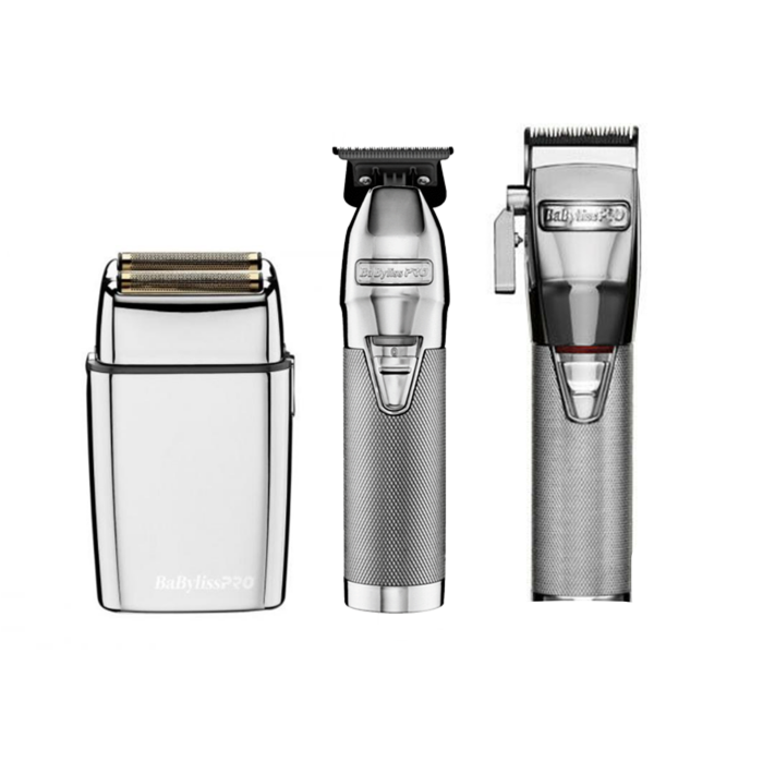 BaByliss PRO FX Lithium Outliner/FX Foil Shaver/ FX Lithium Clipper - Silver Bundle - AtsiHairSupplies