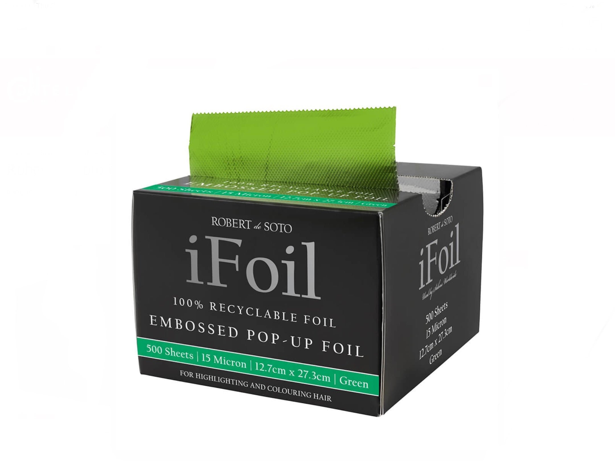 Robert de Soto iFoil Embossed Pop Up Foil 15 Micron Green 500 Sheets 12.7cm x 27.3cm - AtsiHairSupplies