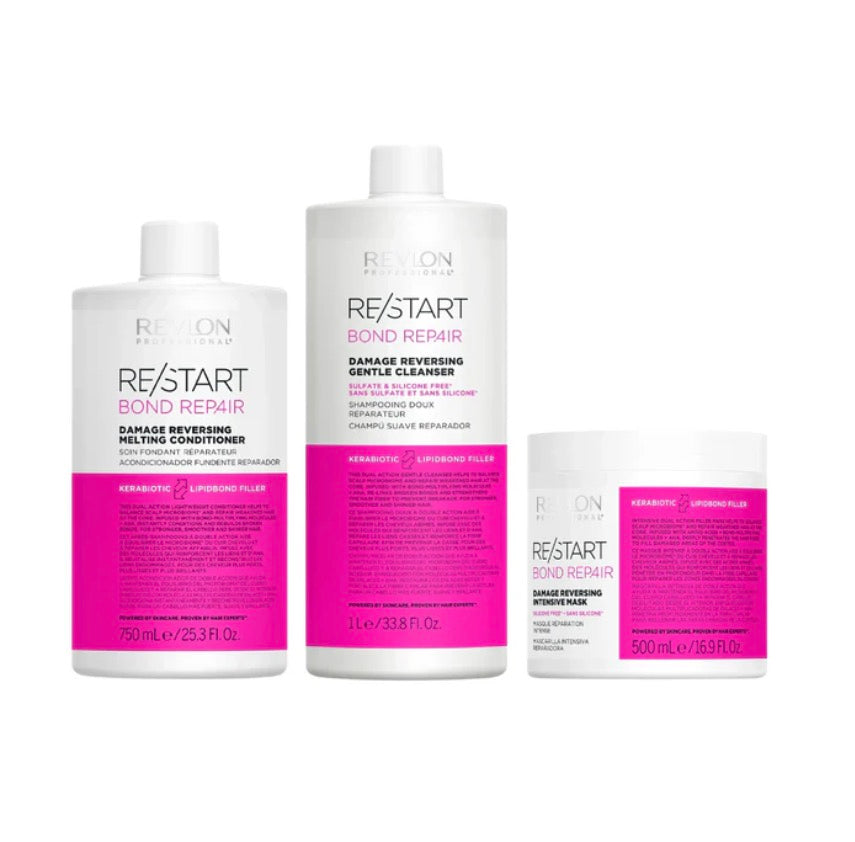 Revlon Professional RE/START Bond Repair Damage Shampoo 1000ml, Damage Reversing Melting Conditioner 750ml & Intensive Repair Mask 500ml Trio - AtsiHairSupplies