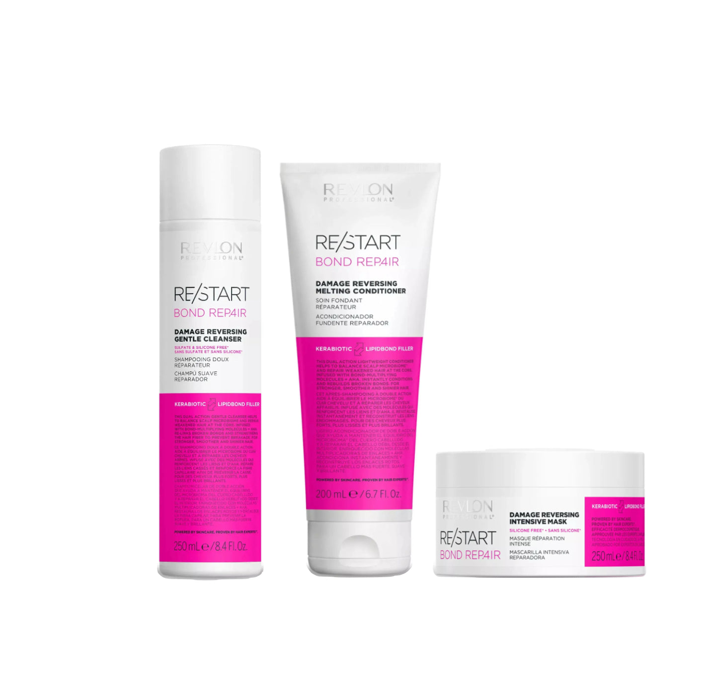 REVLON PROFESSIONAL RE/START BOND REPAIR DAMAGE REVERSING GENTLE CLEANSER 250ml & MELTING CONDITIONER 200ml & INTENSIVE MASK 250ml TRIO - AtsiHairSupplies