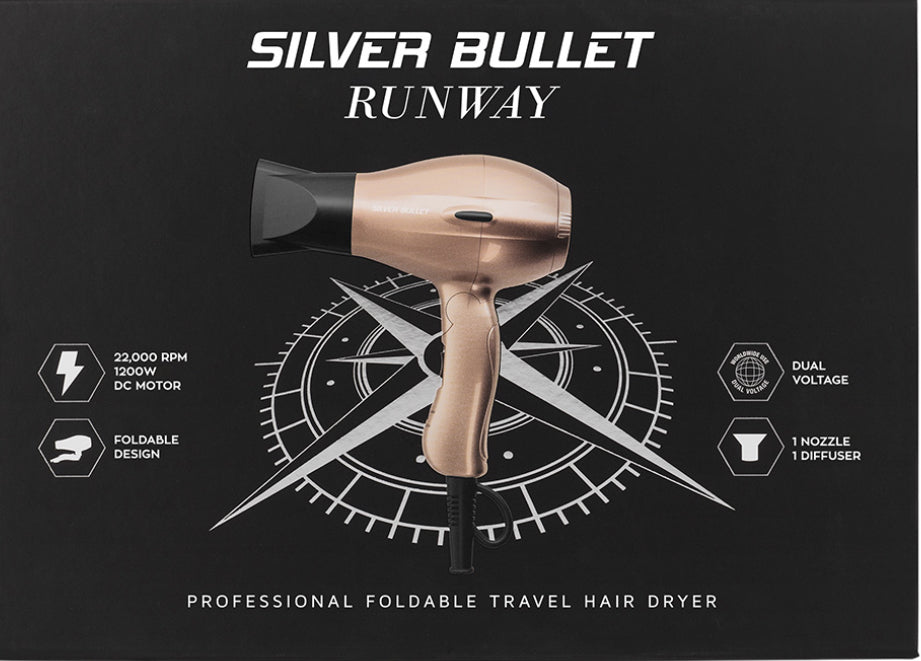 SILVER BULLET RUNWAY FOLDABLE MINI TRAVEL HAIR DRYER - AtsiHairSupplies