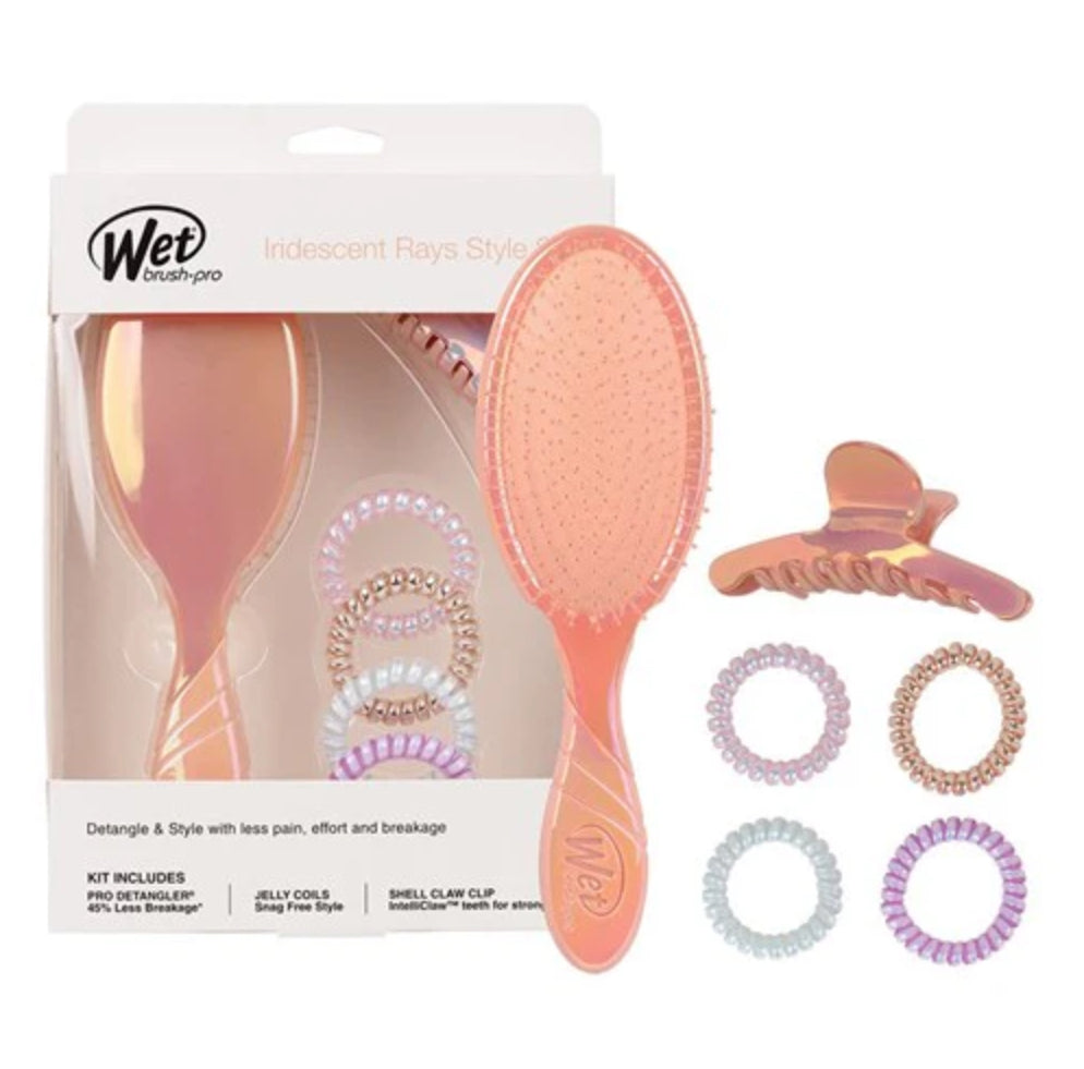 Wet brush Pro Detangler Holographic Peach Kit - Iridescent Rays Style Set - AtsiHairSupplies