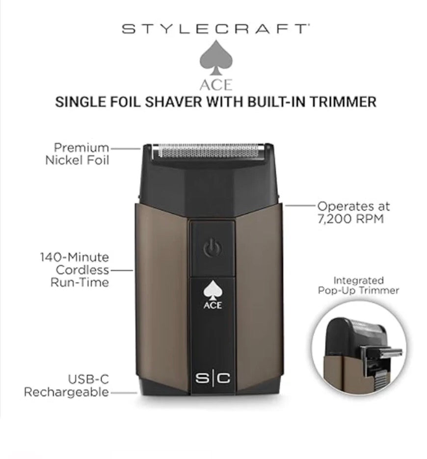 STYLECRAFT BY SILVER BULLET ACE Single Foil Cordless Shaver With Built-In Trimmer on - AtsiHairSupplies