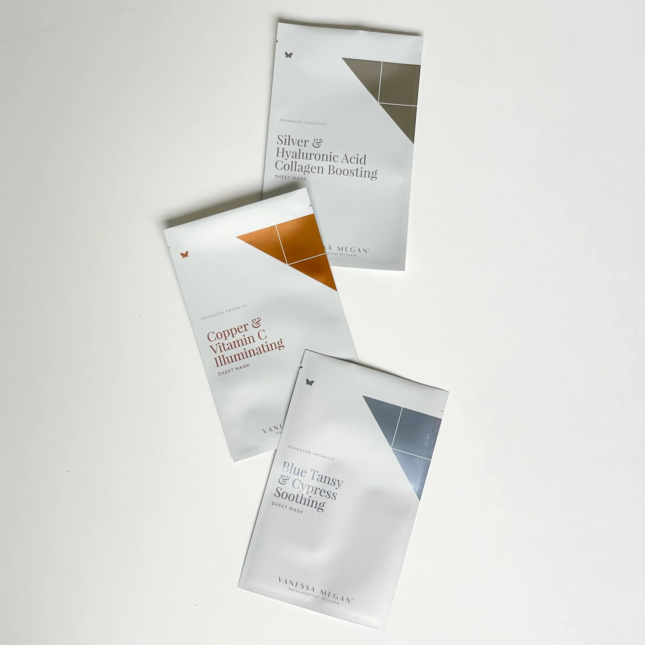 VANESSA MEGAN SILVER, COPPER & BLUE SHEET MASK TRIO - AtsiHairSupplies