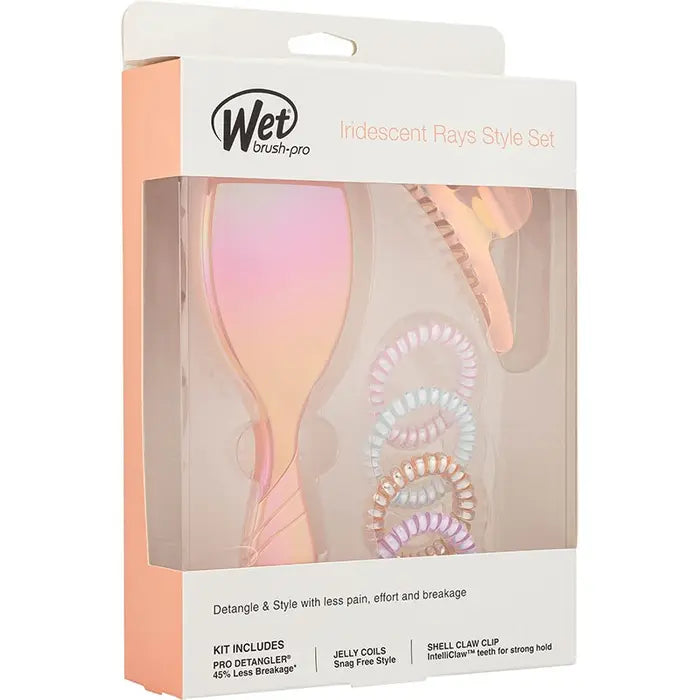 Wet brush Pro Detangler Holographic Peach Kit - Iridescent Rays Style Set - AtsiHairSupplies