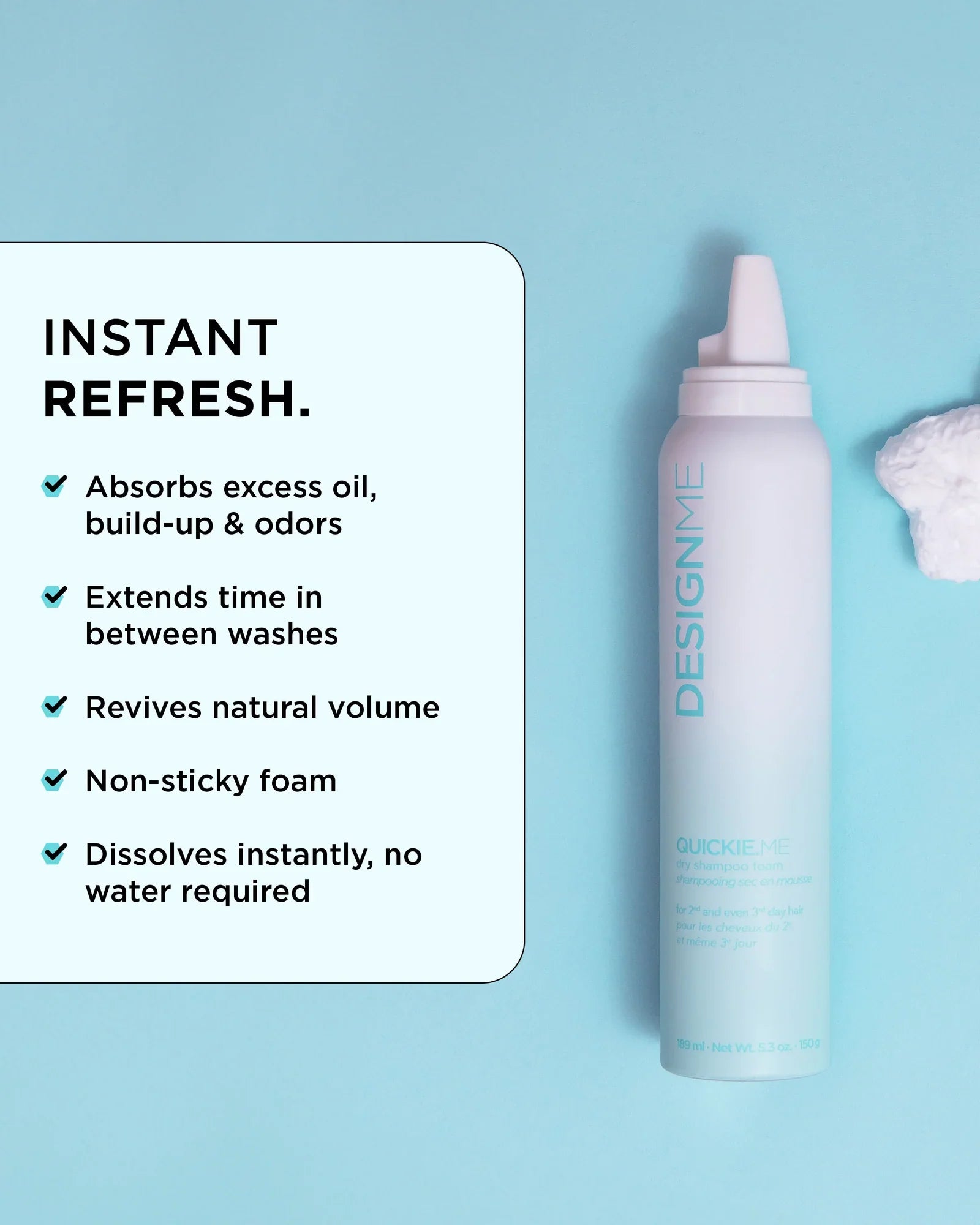 DesignMe Quickie.Me Dry Shampoo Foam 189ml - AtsiHairSupplies