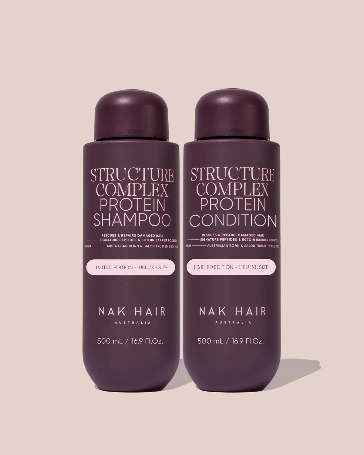 NAK HAIR Structure Complex Protein Shampoo & Condition Deluxe Size Duo 2x500ml - AtsiHairSupplies