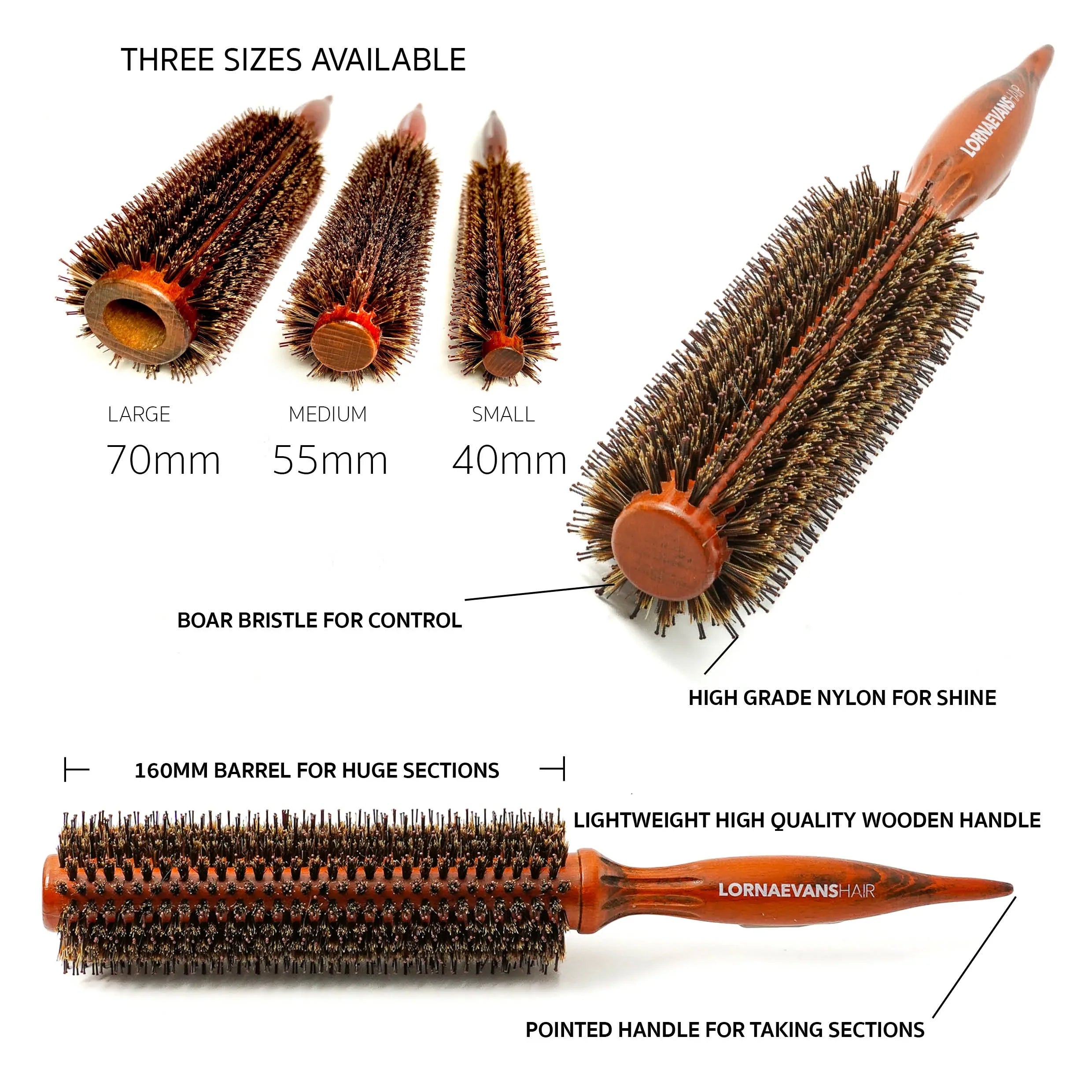 LORNA EVANS HAIR Boar Bristle Brush “Timesaver Brush” - 3 Pack - AtsiHairSupplies