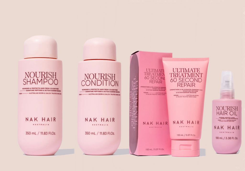 NAK NOURISH SHAMPOO AND CONDITIONER DUO + NOURISH OIL + ULTIMATE TREATMENT 60 SECOND REPAIR MASK - AtsiHairSupplies