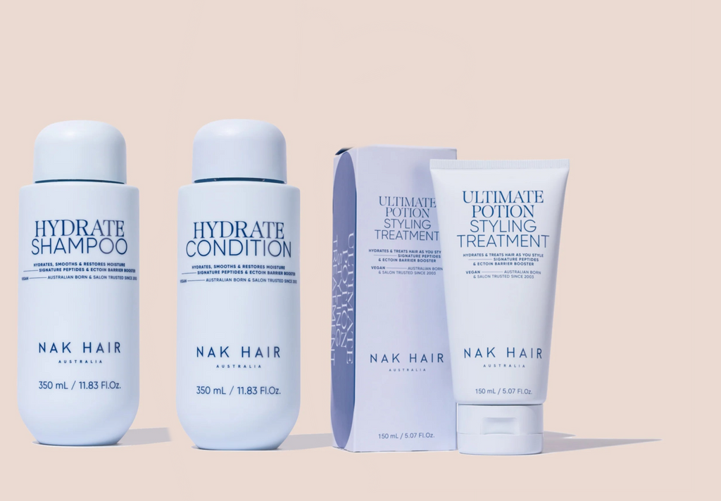 NAK HYDRATE SHAMPOO AND CONDITIONER DUO + ULTIMATE POTION STYLING TREATMENT BUNDLE - AtsiHairSupplies