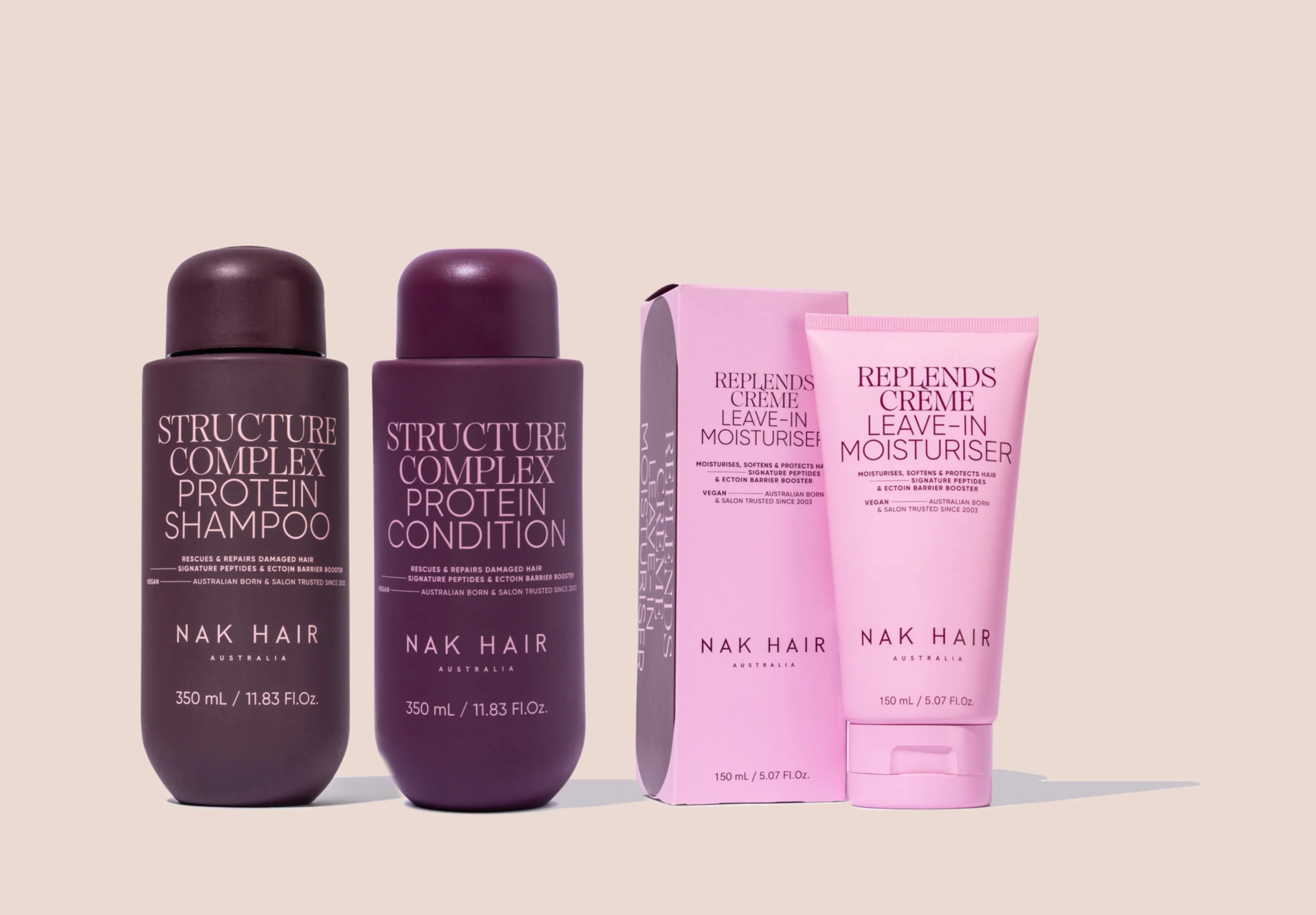 NAK STRUCTURE COMPLEX PROTEIN SHAMPOO AND CONDITIONER DUO + REPLENDS LEAVE IN MOISTURISER - AtsiHairSupplies
