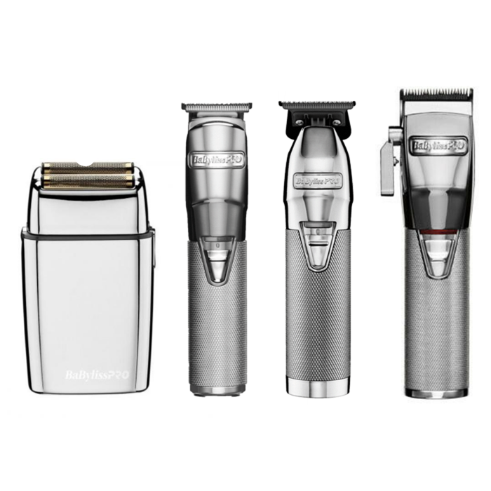 BaByliss PRO FX Outliner/FX Lithium Trimmer/FX Foil Shaver/ FX Lithium Clipper - Silver Bundle - AtsiHairSupplies