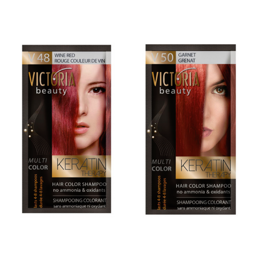 Victoria Beauty Keratin Therapy Hair Colour Shampoo V48 & V50 Duo (Wine Red/Garnet) 2x 40mL - AtsiHairSupplies