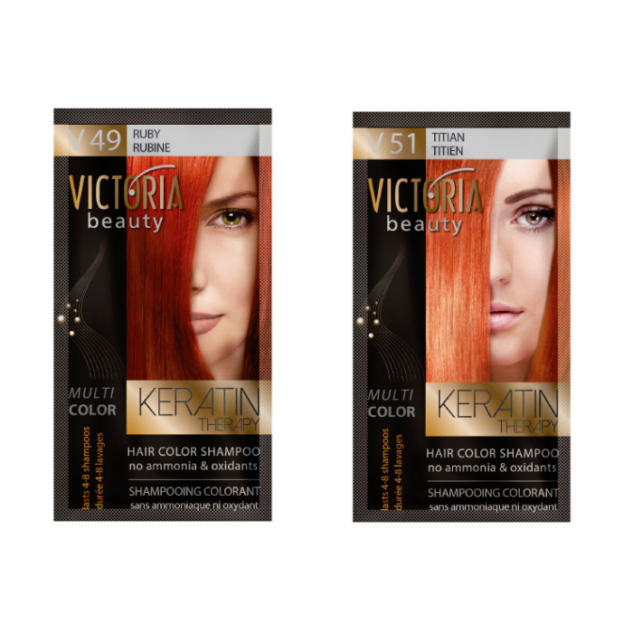 Victoria Beauty Keratin Therapy Hair Colour Shampoo V49 & V51 Duo (Ruby/Titien) 2x 40mL - AtsiHairSupplies