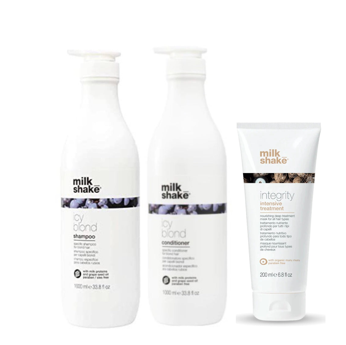 Milk_Shake Icy Blond Shampoo & Conditioner + Integrity Treatment - Trio Pack (2x1L + 200ml) - AtsiHairSupplies