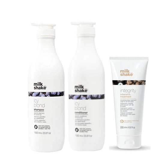 Milk_Shake Icy Blond Shampoo & Conditioner + Integrity Treatment - Trio Pack (2x1L + 200ml) - AtsiHairSupplies
