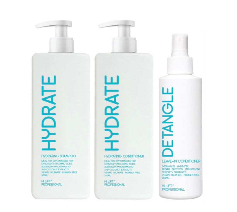 Hi Lift HYDRATE Trio Pack Shampoo Conditioner Detangle Leave-In Conditioner 2x350ml + 250ml - AtsiHairSupplies