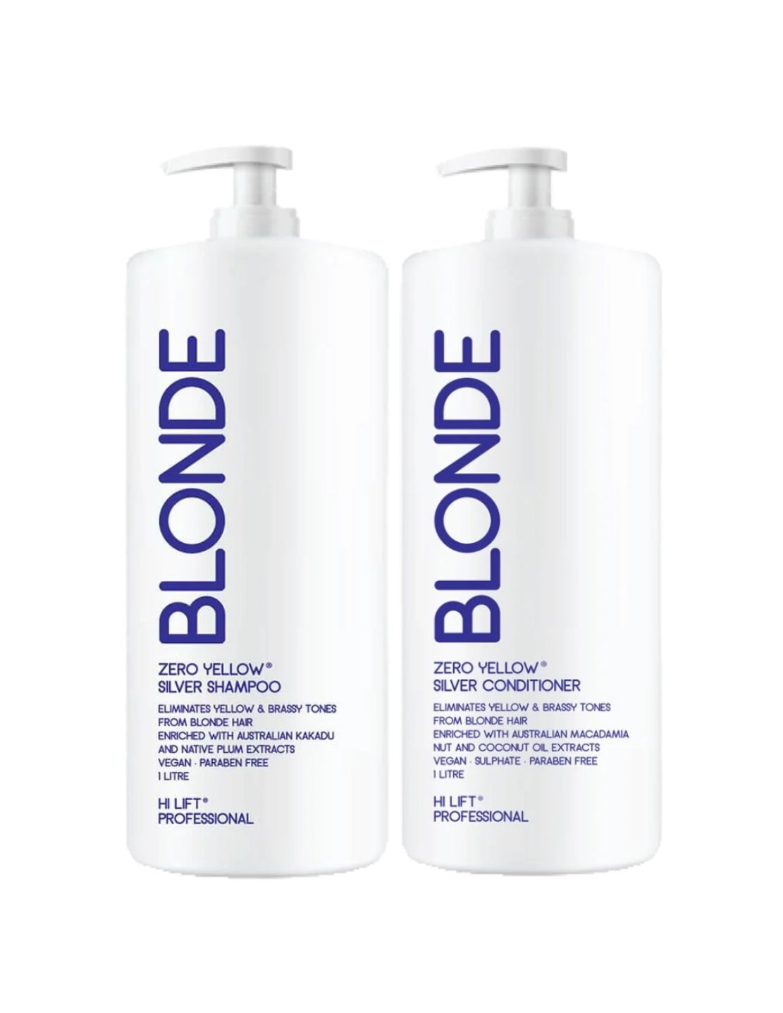 Hi Lift BLONDE Zero Yellow Silver Shampoo & Conditioner Duo Pack 2x1 Litre - AtsiHairSupplies